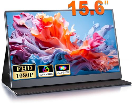 CUIUIC Portable Monitor 15.6'', 1080P FHD Plug&Play Travel Laptop Monitor w/Smart Cover, USB-C HDR Portable Second Computer Display, Portable Game External Screen for PC Phone Mac Xbox PS4/5