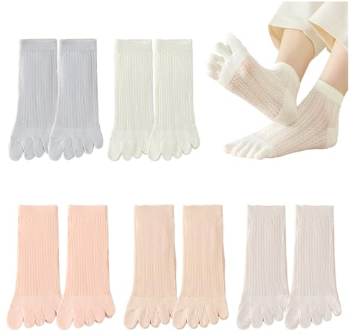 Sunolkie 5-Paar Zehensocken Damen - Atmungsaktive Baumwolle, Fünf-Finger-Crew-Socken für Laufen, Yoga, Heimtraining, Fitnessstudio
