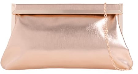 Girly Handbags Womens Fold Over Metallic Frame Evening Clutch Bag Medium Rose Gold