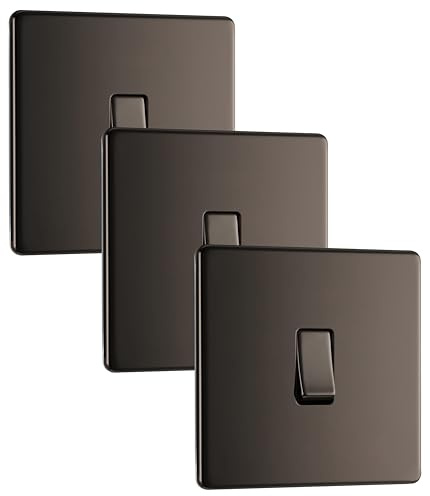 BG Electrical fbn12 Screwless Flat Plate Single Light Switch, Black Nickel, 2-Way, 16AX, 2.0 cm*2.0 cm*2.0 cm (Pack of 3)