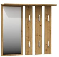 Ibonto Wandgarderobe Modernes Flurmöbel-Set mit Großem Spiegel 6 Doppelhaken (HANDWERKLICHE EICHE)