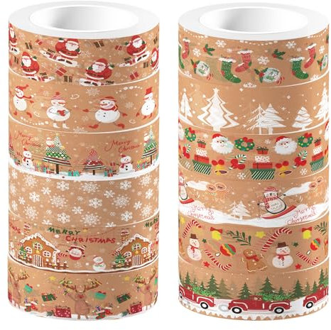 CC HOME Weihnachten Washi Tape Set 12 Rollen Gittermuster Washi Band,15mm Decoration Washi Tape,Masking Tape Dekorative Papier Aufkleber zum Verpacken von Geschenken,DIY Kunst Handwerk