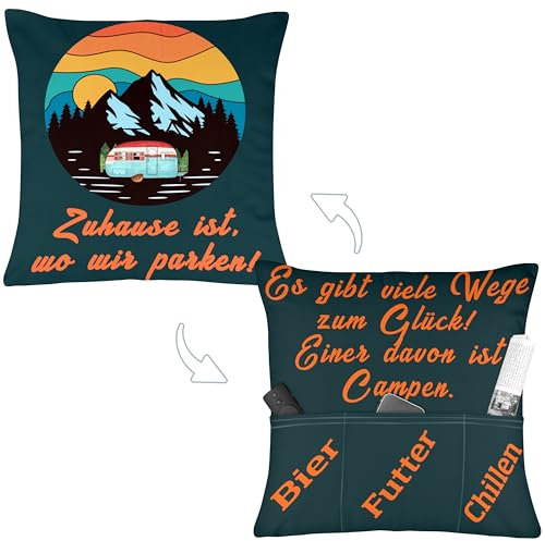Merclix Camping Geschenke Kissenbezug 45x45 mit 3 Tasche Camping Zubehör Camper Geschenke Camping Gadgets Lustig Wohnmobil Gadgets Wohnmobil Zubehör Wohnwagen Zubehör Wohnmobil Geschenke für Camper