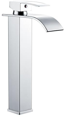Sistaby Rubinetti miscelatore alto per lavabo da bagno miscelatore a cascata da bancone quadrato alto rubinetto per guardaroba monoblocco in acciaio inossidabile cromato con tubi G1/2 '' mono 1 foro