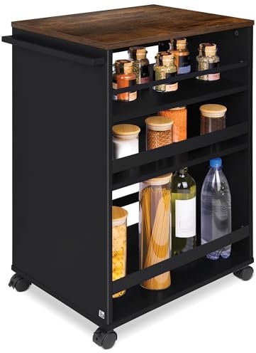 bomoe Nischenwagen Servierwagen auf Rollen mit 3 verstellbaren Ebenen & FSC® Holz Küchenwagen mit Arbeitsplatte – freistehender Universal Rollwagen Küche Bad Büro 50x38x79 cm Schwarz & Braun Bengt