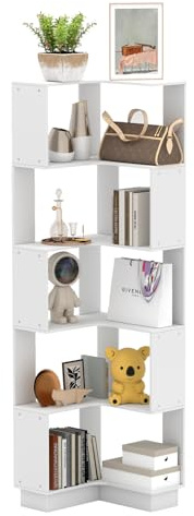 uyoyous 5-Tier Corner Bookcase Unit, Freestanding Book Organiser Stand, Book Storage Cabinet, Bookshelf Display, Book Rack Credenza,