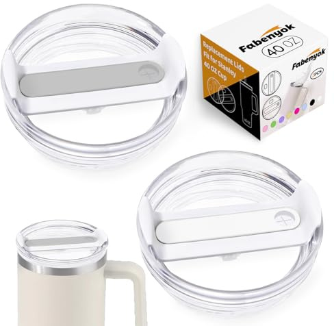Fabenyok 40 OZ Tumbler Lid Replacement Fit for Stanley Cup, 2 Pack Clear Replacement Lids Fit for Stanley Travel Tumbler, Spill Proof Tumbler Covers for Stanley Cup Accessories (White+Frost)