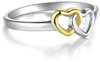 Bishilin Ring Damen 375 Echtgold, Ehering Einzeln Doppelte Herzen Verlobungsringe Hochzeit Ringe Frauen Nickelfrei Gr.60 (19.1)