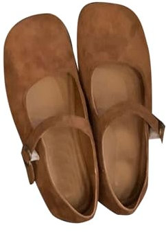 Women's Suede Mary Jane Round Toe Ballet Shoes Casual Inside Raising ene Schuhe Damen Mit Absatz (Brown, 39)