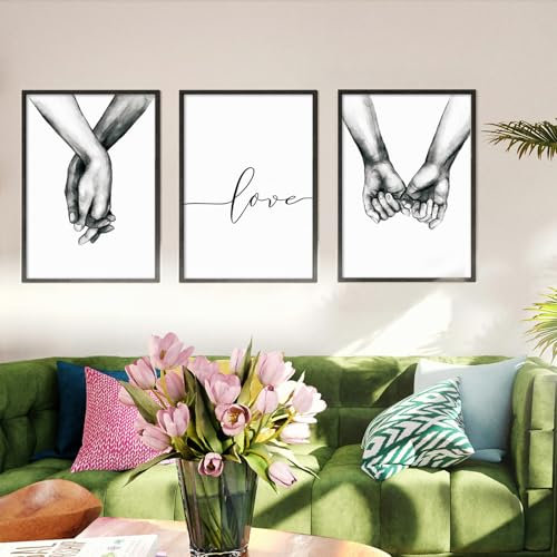 OJTOJT Poster Set, Modernes Schlafzimmer 3er Set, Poster Handhaltung In Schwarz Und Weiß, Liebe, Für Zuhause Und Büro, Ohne Rahmen (40x50cm)