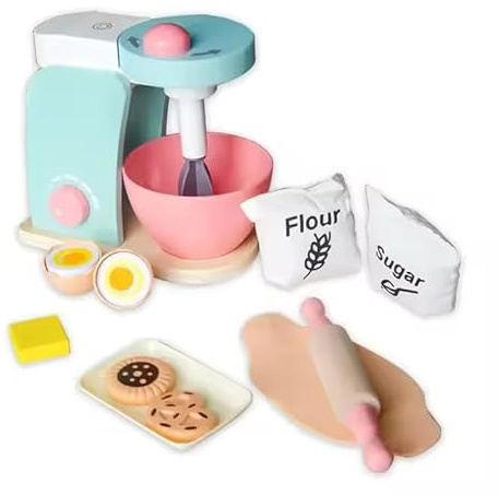 Montessori Holzspielzeug Küchenset ab 2 3 4 5 Jahren – Toaster & Mixer Set mit Zubehör – Rollenspielzeug aus Holz für Kinder – Lernspielzeug für Fantasie & Entwicklung | (Mixer Set)