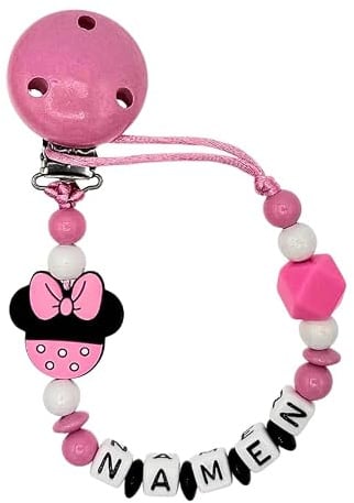 Nuckelkette mit Namen  MAUS  in verschiedenen Farben/Unisex/Personalisiert (Babyrosa Schwarz Weiß)