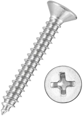 Kozelo 20pcs Phillips Flat Head Wood Screws - [#6x1] 304 Stainless Steel Countersunk Self Tapping Screws for Furniture Assembly, Interior Trim, Outdoor Construction, Silver