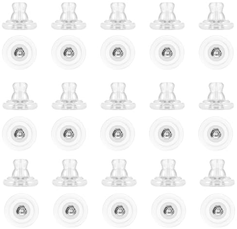 TIESOME Lot de 30 fermoirs de boucles d'oreilles en silicone hypoallergénique - Boucles d'oreilles de rechange - Fermoirs sécurisés - En caoutchouc transparent - Pour femme