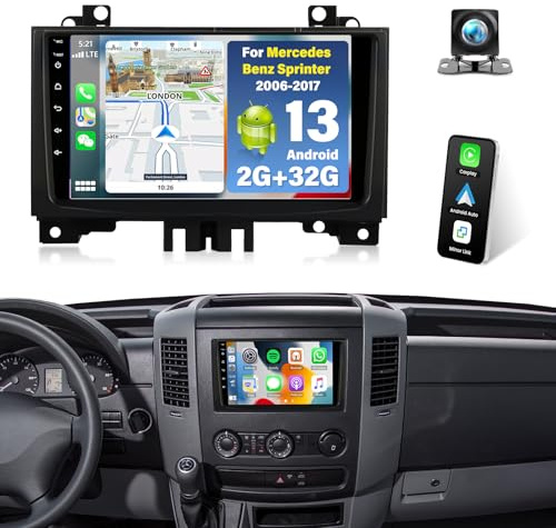 9 Zoll Android 13 Autoradio für Mercedes Benz Sprinter 2006-2017, FüR Carplay Display Radio FüR Car Play Android Auto GPS Navigation 2+32G Bluetooth WiFi FM/RDS SWC Mirror Link Rückfahrkamera Mikrofon