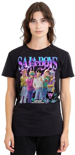 K-Pop Demon Hunters Women's Saja Boys Bootleg Ladies T Shirt, Black, Large, L