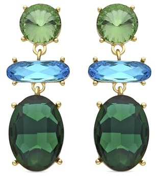 LUXENTER Pendientes acabados en Oro 18K. Color Verde. Pendientes Largos. Joyas para Mujer - Modelo Mekon