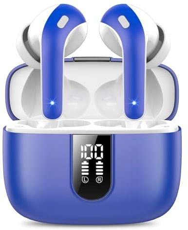 Ecouteurs Bluetooth Sans Fil, Écouteurs Bluetooth 5.3, 50 Hrs Contrôle Tactile, 4 ENC Appel Réduction Antibruit Mic, Basses Profondes, Ajustement Confortable, IP7 Étanche Casque（Bleu marine classique）