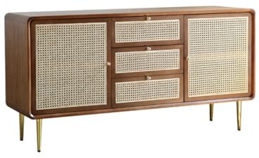 RKVXCJHDR Entryway Cabinet Solid Wood Sideboard Home Bedroom TV Cabinet Nordic Drawer Rattan Storage Cabinet Multi-functional Retro Storage Cabinet Sideboard Storage Cabinet