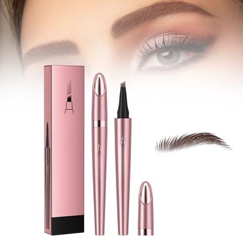 3D Wasserdichter Microblading Augenbrauenstift, 2026 Neu 2 Stück 4 Gabelspitzen Tätowierungsstift Eyebrow Pen, Augenbrauenstift Wasserfest, Langanhaltend Wasserdicht Schafft (Braun)
