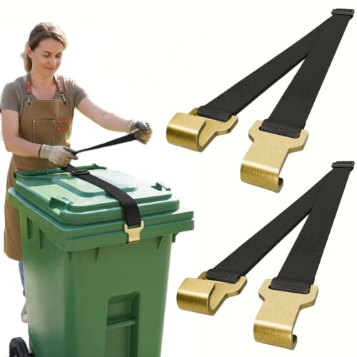 YEZIDE 2pcs Adjustable Wheelie Bin Lock, Lid Securing Strap, Heavy Duty Metal Hook Claw Bin Locks Strap, Wind & Animal Dog Squirrels Proof Bin Fastener, Universal Outdoor Trash Can Lock