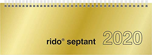 rido/idé 703612191 Tischkalender/Querterminbuch septant (2 Seiten = 1 Woche, 305 x 105 mm, Glanzkarton-Einband, Kalendarium 2020, Wire-O-Bindung) gold