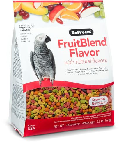 ZuPreem FruitBlend Bird Pellets, Daily Bird Food for Parrot, Conure, Caique, African Grey, Eclectus, Small Cockatoo, Core Nutrition for Medium Large Birds, Parrot Food (M/L, 3.5 lb)