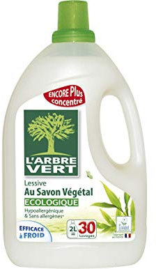 L'Arbre Vert Lessive au savon végétal écologique, hypoallergénique, 30 lavages - Le bidon de 2L