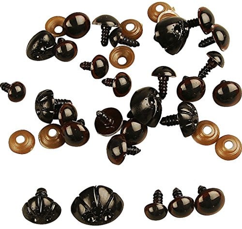 Creativ 100263 Teddybär-Augen und -Nasen – Durchmesser 10–15 mm, 12 Stück in verschiedenen Größen, Schwarz