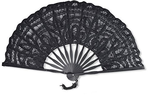 Lace Hand Fan Black Open Length 50cm / 20 by Gothi Creations Bridal, Dance, Party Favours (Black)
