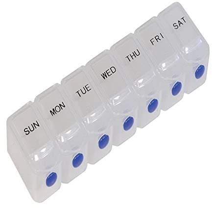7 Day Pill Dispenser Tablet Box Organiser 1 Compartment per Day for those who take many Tablets on a Daily Basis Easy Medication Management and Organisation Easy Push Button Open Perfect for Travel