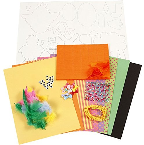 Deko-Set - Kreativset für farbenfrohe Oster-Deko - Bastelmaterial inkl. Schablonen, Karton, Wabenpapier, Glubschaugen, Strass, Federn & mehr - ideal für Familien & DIY-Projekte