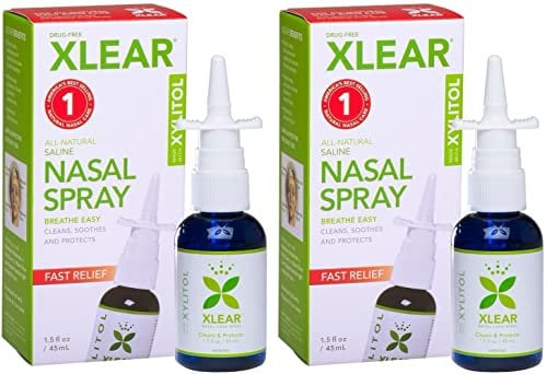 Xlear Nasenspray – Natürliches Saline-Nasenspray mit Xylitol, feuchtigkeitsspendende Nasenpflege für Kinder und Erwachsene, 45 ml (Pack of 2)