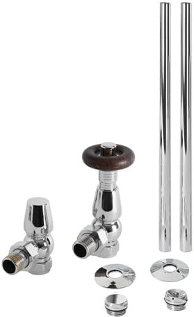 Milano Windsor Traditional Chrome Angled Thermostatic Radiator Valve TRV Pipe Set