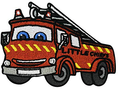 Finally Home Feuerwehrauto Little Chief Patch zum Aufbügeln | Feuerwehr Auto Patches, Bügelflicken, Flicken, Aufnäher Feuerwehrmann für Kinder (Jungen und Mädchen)