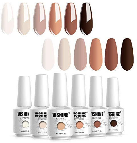 Vishine Semi Permanent Vernis à Ongles Gel Nu Marron Nude Couleur Claire Soak Off UV LED Nail Art Set Manucre 6 Flacon