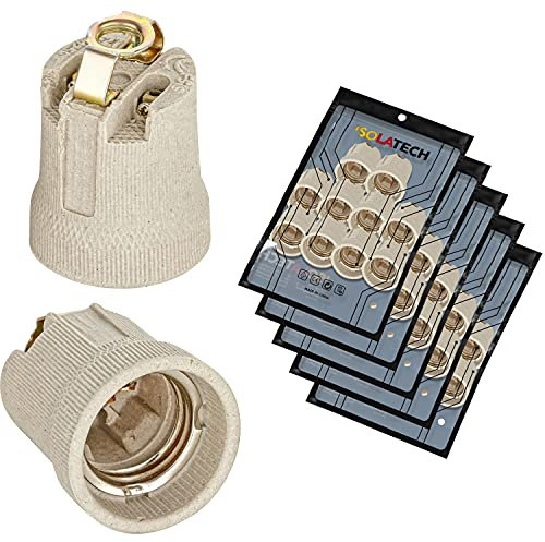 ISOLATECH 50pcs E27 douille en céramique avec étrier de fixation et M10x1 filetage femelle LED lampes à économie d'énergie (max.250V/4A) lampes Home plafond salle de bains résistant à la chaleur