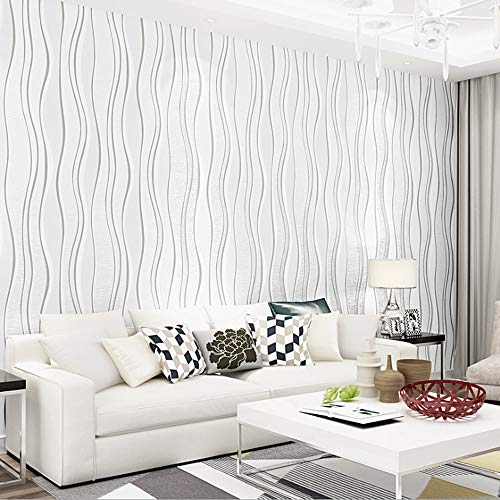 Moderne, minimalistische Vlies-Tapete, 3D-Wellen, vertikale Streifen, für Schlafzimmer, Wohnzimmer, Sofa, TV-Hintergrund, Wand, Hotel, Restaurant, Laden, Dekoration, 1.73'W x 32.8'L Nicht Geklebt