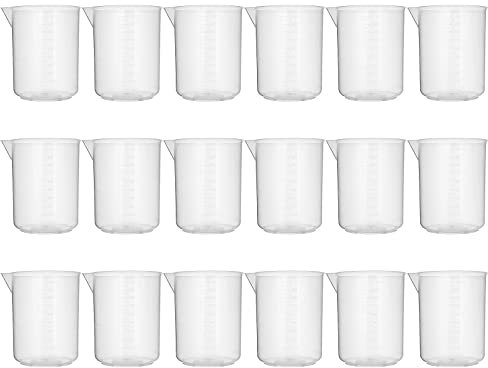18 Pack Plastic Beakers, 1000 ml Graduations, Premium Polypropylene, Plastic Graduated Measuring Cups for Science Lab Equipment, Home Experiment, School Teaching Supplies Transparent