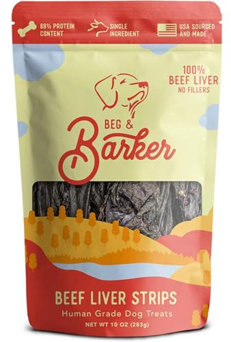 Beg & Barker Beef Liver Jerky for Dogs (10 Ounce, Pack of 1) - Dog Training Treats - Natural Dog Treats Made in The USA - Grain Free, Diabetic-Friendly, High Protein, Sugar-Free