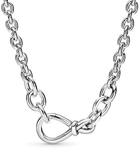 ZXCW 100% 925 Sterling Silver Beads & Pave Chunky Infinity Knot Sphere Clasp Essence Necklace Fit Fashion Charm Trendy DIY Jewelry-1,60cm