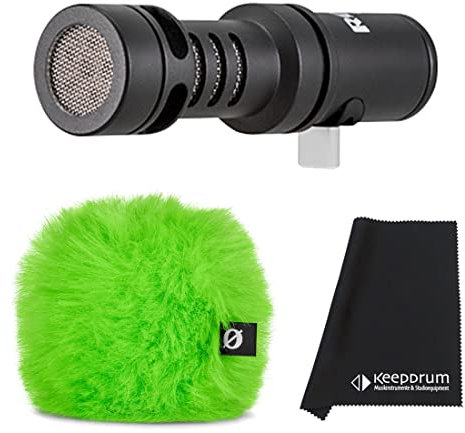 Rode Videomic Me-C Mikrofon für USB-C Smartphone + WS9 Windschutz Grün + keepdrum Mikrofasertuch