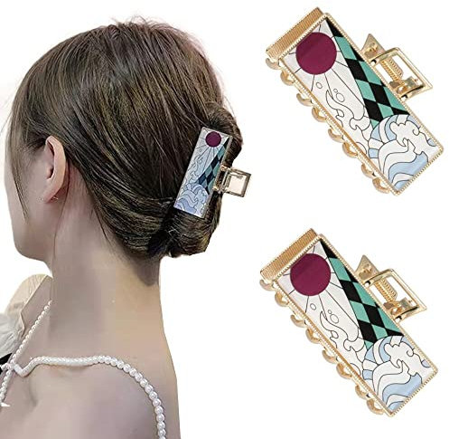 Lot de 2 pinces à cheveux en métal doré Demon Slayer - Cadeau pour femmes et filles (Kamado Tanjirou)