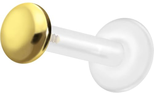 PIERCINGLINE Piercing Stecker PTFE Labret mit Innengewinde + Titan-Aufsatz FLACH - Roségoldfarben, Transparent, Schwarz, Goldfarben, Silberfarben