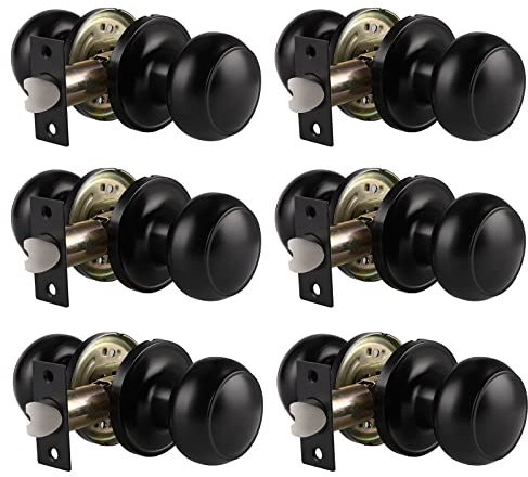 Probrico Black Passage Door Knobs, Stainless Steel Interior Door Knobs, Keyless Door Knobs for Hallway, 6 Pack