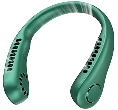 VORAE Bladeless Neck Fan With 3 Speeds and 2600mAh Rechargeable Battery - Portable Hanging Neckband for Men Women, Suitable for Home/Office/Sport/Outdoor (Green)