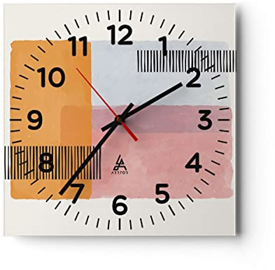 Modern Wanduhr Aquarell Rechtecke Linien 40x40cm Quadrat Groß Wand Uhr Glas Analog Zimmeruhren Küche Büro Wohnzimmer Glasuhr Wall Clock Dekoration Design Wanddekoration Küchenuhr C4AC40x40-4669