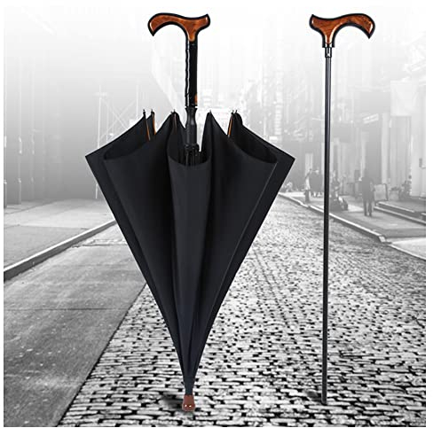 Spazierstock Regenschirm, 2-In-1-Multifunktions-Krückenschirm Mit Rutschfestem Fuß, Leichte Gehhilfe Für Ältere Menschen, Tolles Geschenk Zum Geburtstag,Schwarz,86cm/33.9inch
