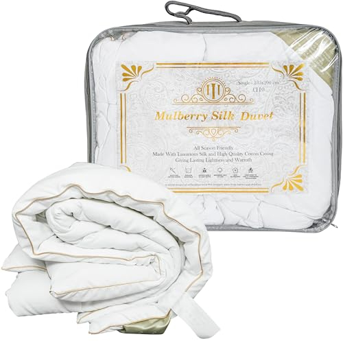 LuxBedCo Mulberry Silk Duvet with Egyptian Cotton Casing - Soft & Luxurious Silk Bedding for Winter & Summer Use - King Size Duvet