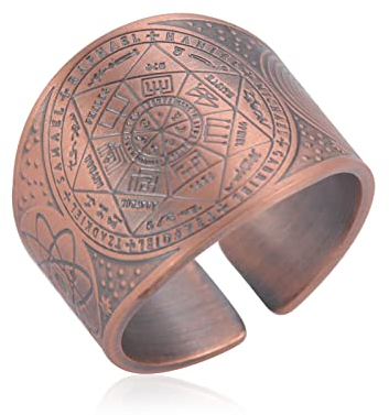 LIKGREAT Siegel der sieben Erzengel Ring Biblische 7 Heilige Engel Gebet Talisman Amulett Ringe Kupfer Offener Ring Glücksbringer Schutz Religiöser Schmuck Geschenke für Männer Frauen (Rot)